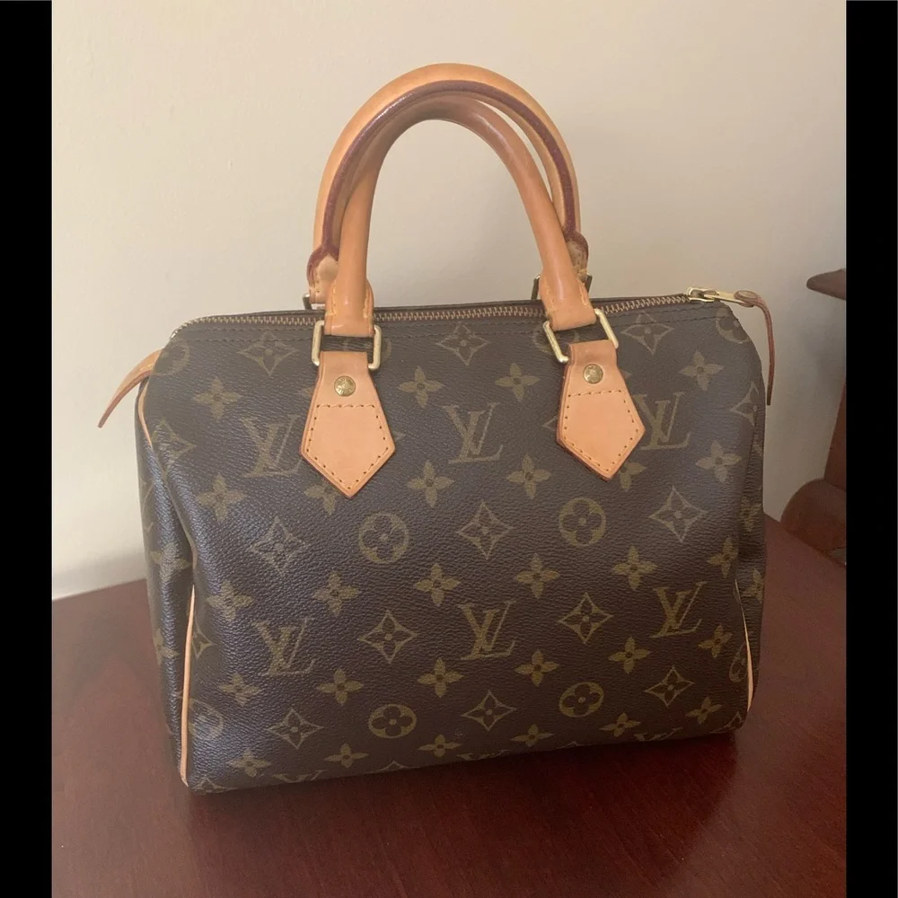Louis Vuitton Monogram Speedy 25 Satchel in Brown and Tan Leather